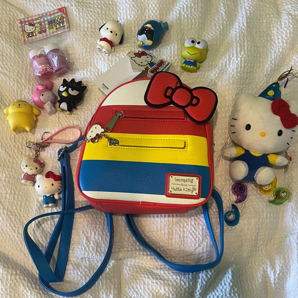 LoungeFly Hello Kitty 45th Anniversary Mini Backpack NWT Plus extras!